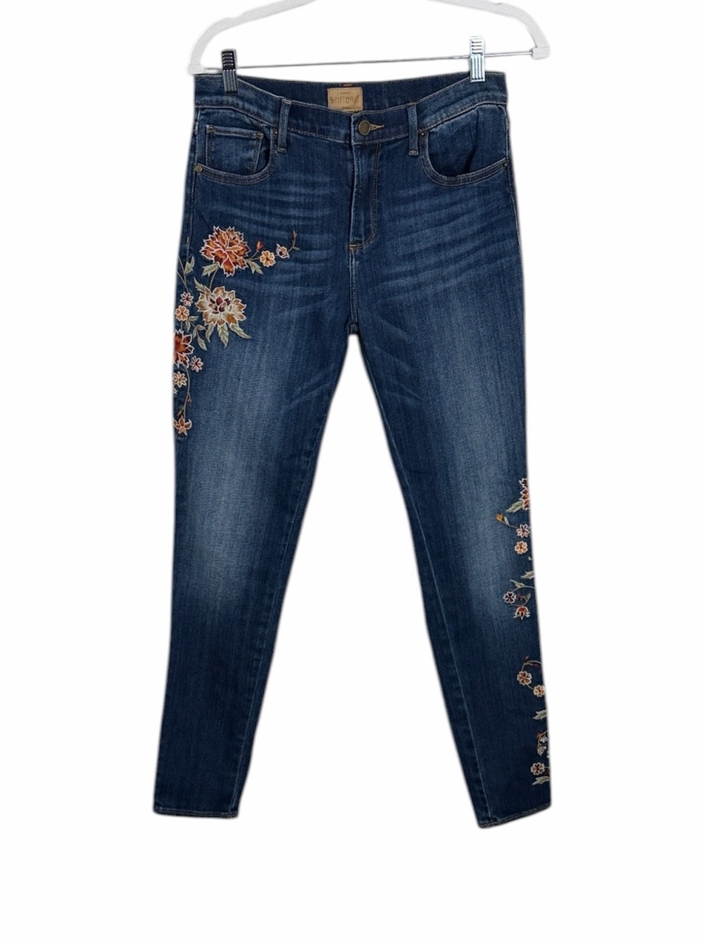Driftwood Jackie Floral Embroidered Skinny Jeans Size 28 Boho Hippie